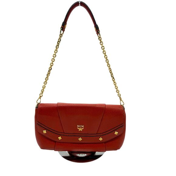 MCM Diamond Clutch Orange Red Leather Shoulder Bag*Beautiful - Picture 1 of 16
